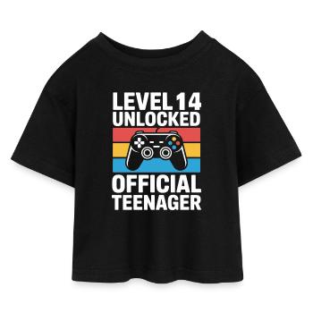 Level 14 Entsperrter offizieller Teenager - Kinder Cropped Jersey T-Shirt - Schwarz - Vorne