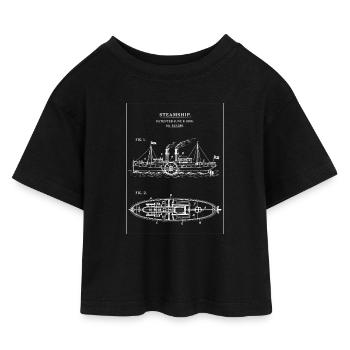 Steamboat Blueprint Steamship - Kids’ Cropped Jersey T-Shirt - black - Front