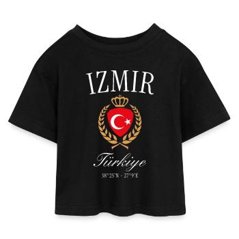 İzmir Türkei Wappen Krone – Reise Souvenir - Kinder Cropped Jersey T-Shirt - Schwarz - Vorne