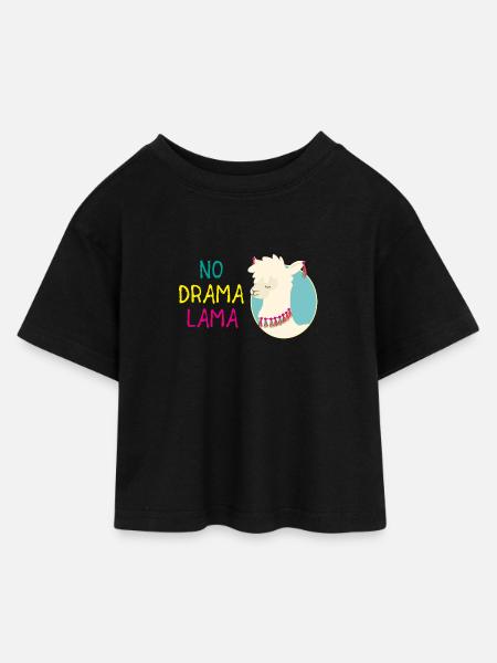 No Drama Lama - Kinder Cropped Jersey T-Shirt - Schwarz