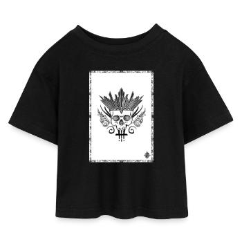 Schädel gekrönt mit schwarzen und weißen Schwertern - Kinder Cropped Jersey T-Shirt - Schwarz - Vorne
