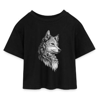 Wolf Kopf Realistisch - Kinder Cropped Jersey T-Shirt - Schwarz - Vorne