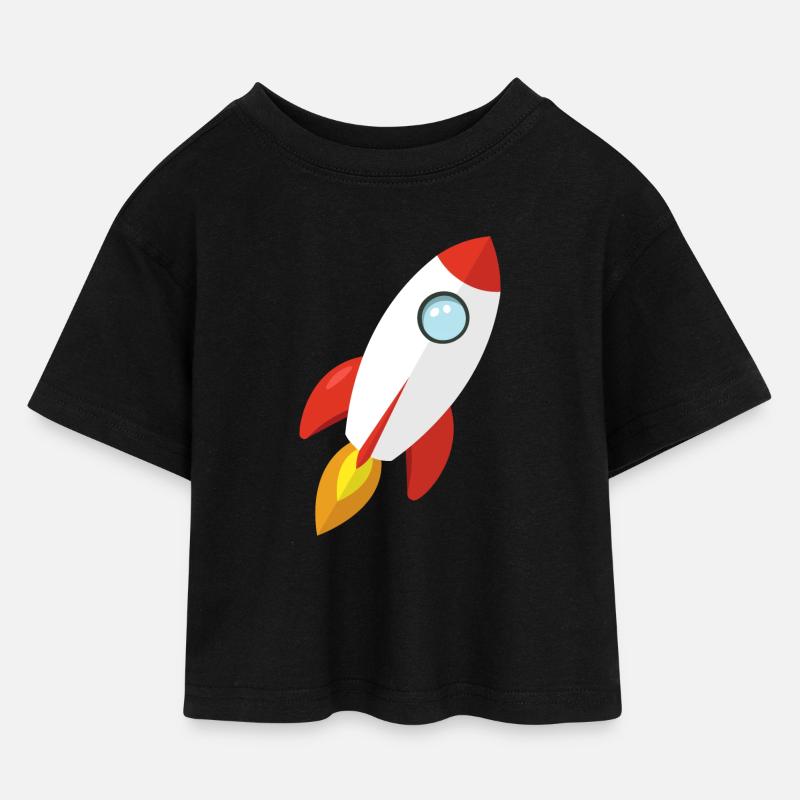 Rakete - Kinder Cropped Jersey T-Shirt - Schwarz