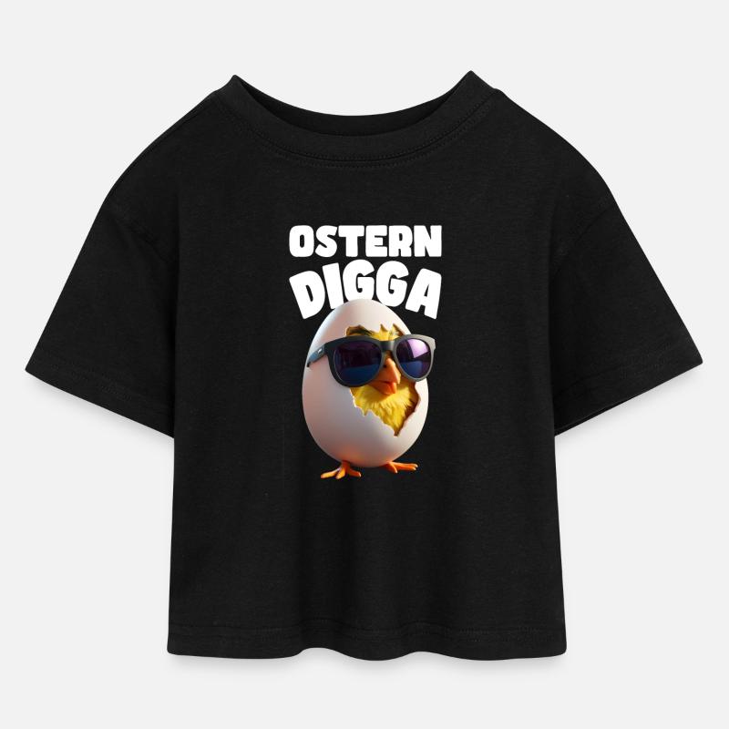 Funny Easter Digga Design with Chick and Egg - Kids’ Cropped Jersey T-Shirt - black