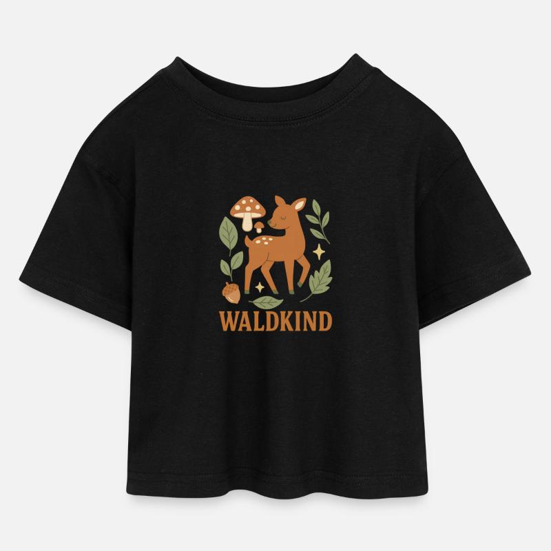 Waldkind - Kinder Cropped Jersey T-Shirt - Schwarz