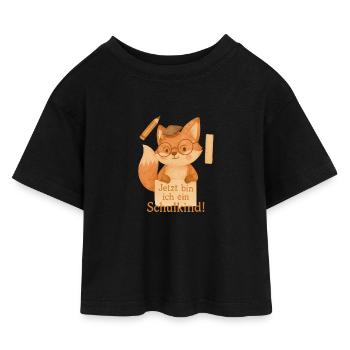 Schulkind 2025 Fuchs – Einschulung - Kinder Cropped Jersey T-Shirt - Schwarz - Vorne