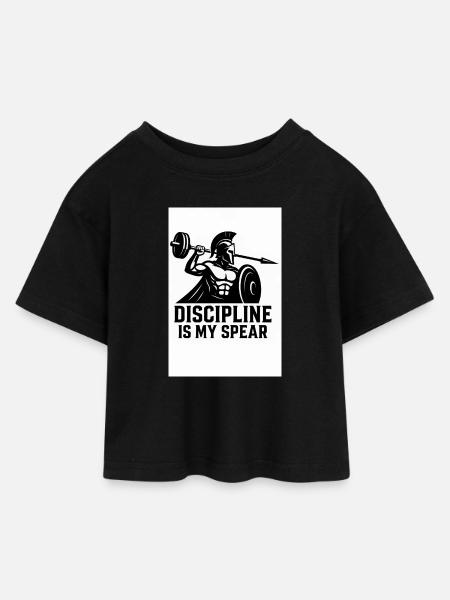 Spartan Discipline – Langhantel Speer - Kinder Cropped Jersey T-Shirt - Schwarz