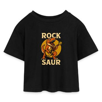 RockSaur Gitarren-Dino - Kinder Cropped Jersey T-Shirt - Schwarz - Vorne