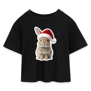 Joli lapin avec chapeau - Lapin de Noël - T-shirt Crop Top en jersey Enfant - noir - Devant