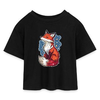 Fox and starry sky - Kids’ Cropped Jersey T-Shirt - black - Front