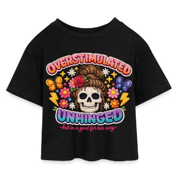 Overstimulated Unhinged Skull Flora - Kinder Cropped Jersey T-Shirt - Schwarz - Vorne