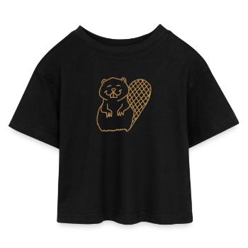 Biber - Kinder Cropped Jersey T-Shirt - Schwarz - Vorne