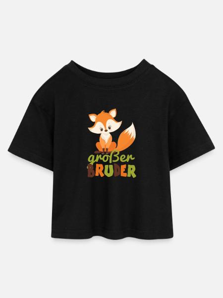 großer Bruder Fuchs - Kinder Cropped Jersey T-Shirt - Schwarz