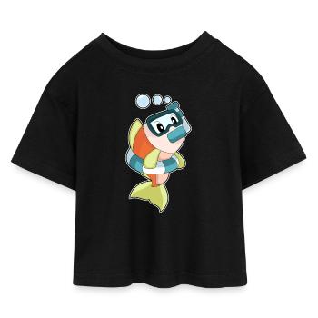 Fisch Taucher Schnorchel Tauchen - Kinder Cropped Jersey T-Shirt - Schwarz - Vorne