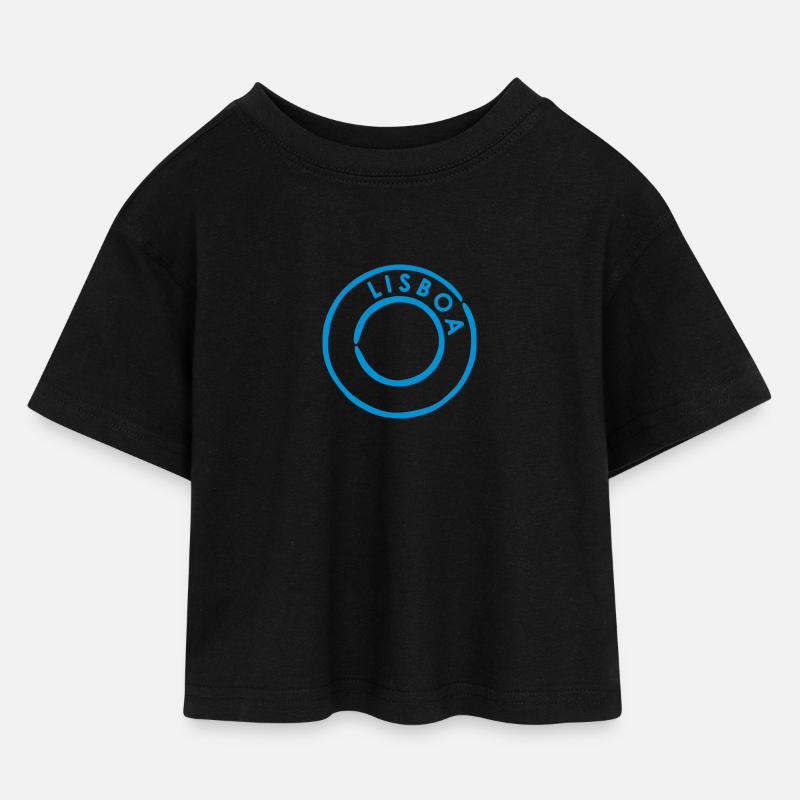 Lisboa Postmark - Kids’ Cropped Jersey T-Shirt - black