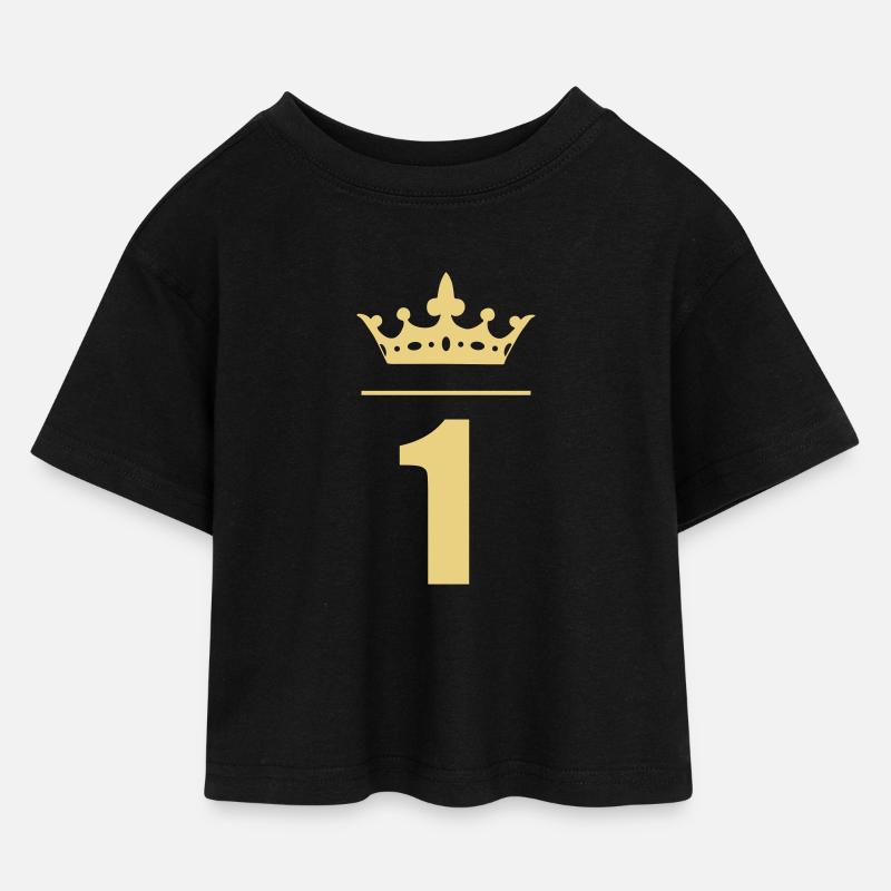 First Birthday - Kinder Cropped Jersey T-Shirt - Schwarz