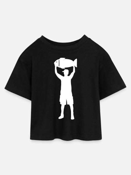 Angler Fisch - Kinder Cropped Jersey T-Shirt - Schwarz
