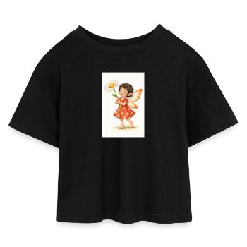 Daisy Fee mit Blume - Kinder Cropped Jersey T-Shirt - Schwarz - Vorne