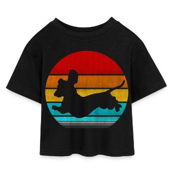 Retro Vinatge Dackel - Kinder Cropped Jersey T-Shirt - Schwarz - Vorne