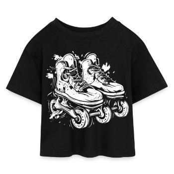 Rollerskates Skizze - Kinder Cropped Jersey T-Shirt - Schwarz - Vorne