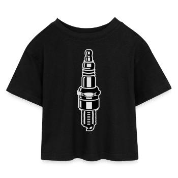 Zündkerze - Motor - Auto - Werkstatt - Motorrad - Kinder Cropped Jersey T-Shirt - Schwarz - Vorne