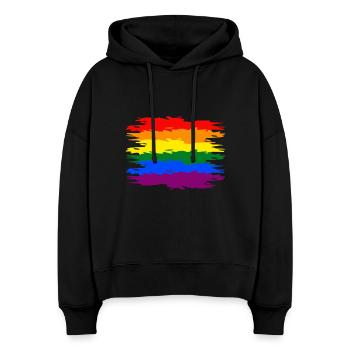 Drapeau arc-en-ciel - Sweat à capuche bio Nora coupe boxy Stanley/Stella Femme - noir - Devant