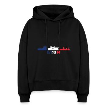 Lyon City Skyline France Landmark Map - Stanley/Stella Boxy Women Organic Hoodie Nora - black - Front
