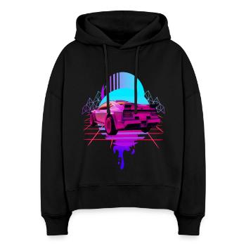 Retro Wave Sports Car Vaporwave - Stanley/Stella Boxy Women Organic Hoodie Nora - black - Front