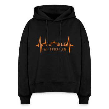 Amsterdam Skyline Niederlande Herzschlag Holland - Stanley/Stella Boxy Frauen Bio Hoodie Nora - Schwarz - Vorne