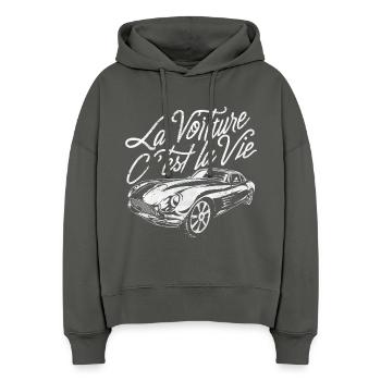 La voiture c'est la vie humour anniversaire - Sweat à capuche bio Nora coupe boxy Stanley/Stella Femme - charbon - Devant