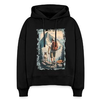 Wanderer in den Bergen mit Hund | Illustration - Stanley/Stella Boxy Frauen Bio Hoodie Nora - Schwarz - Vorne