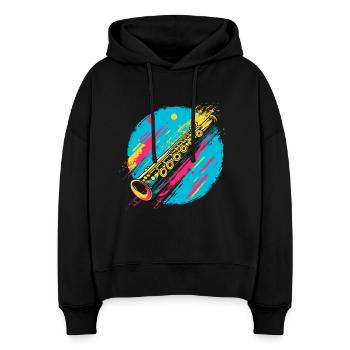 Flûte - Sweat à capuche bio Nora coupe boxy Stanley/Stella Femme - noir - Devant