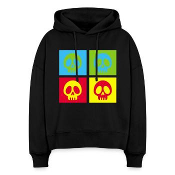 Pop-Art-Manga-Totenkopf - Stanley/Stella Boxy Frauen Bio Hoodie Nora - Schwarz - Vorne