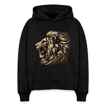 Löwe brüllt Gold Löwenkopf stark Geschenk - Stanley/Stella Boxy Frauen Bio Hoodie Nora - Schwarz - Vorne