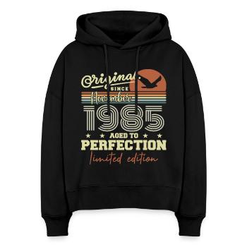 Novembre 1985 Anniversaire 1985 november 1985  - Sweat à capuche bio Nora coupe boxy Stanley/Stella Femme - noir - Devant