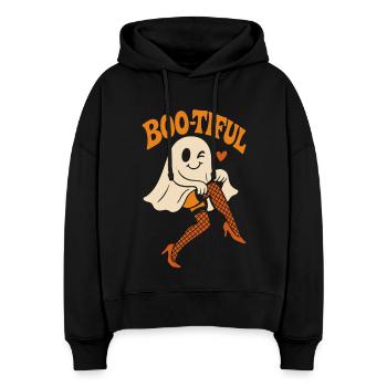 Boo-tiful drôle dire fête d’Halloween - Sweat à capuche bio Nora coupe boxy Stanley/Stella Femme - noir - Devant