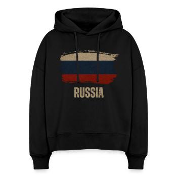 Grunge-Flagge Russlands, ich liebe Russland - Stanley/Stella Boxy Frauen Bio Hoodie Nora - Schwarz - Vorne