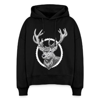 Hirsch Guckt aus Riss - Wald Jäger Geschenk - Stanley/Stella Boxy Frauen Bio Hoodie Nora - Schwarz - Vorne