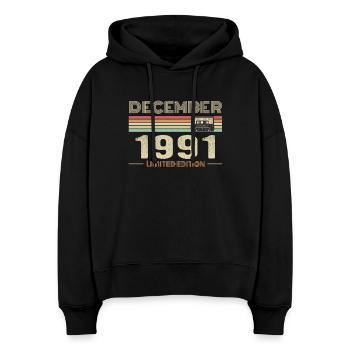 Décembre 1991 anniversaire Décembre 1991 Décembre - Sweat à capuche bio Nora coupe boxy Stanley/Stella Femme - noir - Devant