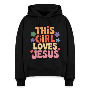 Dieses Mädchen liebt Jesus - Stanley/Stella Boxy Frauen Bio Hoodie Nora - Schwarz - Vorne