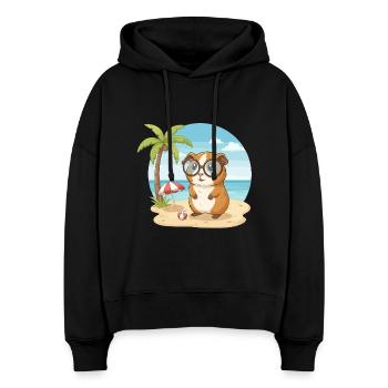 Süßes Meerschweinchen mit Brille Strandsommerurlaub - Stanley/Stella Boxy Frauen Bio Hoodie Nora - Schwarz - Vorne