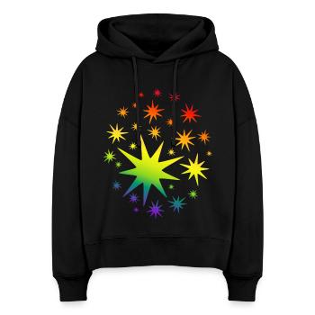 Dégradé arc-en-ciel des étoiles colorées - Sweat à capuche bio Nora coupe boxy Stanley/Stella Femme - noir - Devant