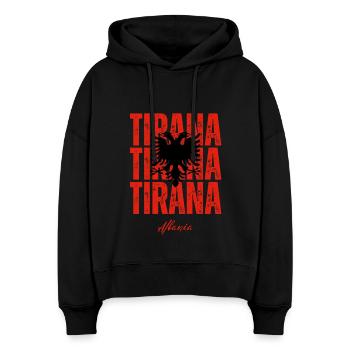 Tirana in the Heart, Albania present - Stanley/Stella Boxy Women Organic Hoodie Nora - black - Front