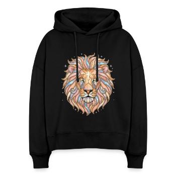 Löwe Kreuz Christlich Glaube - Stanley/Stella Boxy Frauen Bio Hoodie Nora - Schwarz - Vorne