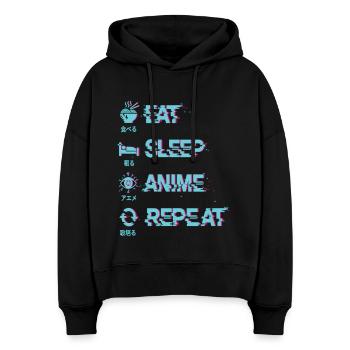 EAT SLEEP ANIME REPEAT - Stanley/Stella Boxy Women Organic Hoodie Nora - black - Front