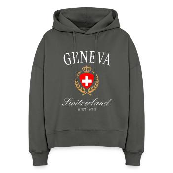 Geneva Switzerland Coat of Arms Crown – Travel Souvenir - Stanley/Stella Boxy Women Organic Hoodie Nora - anthracite - Front