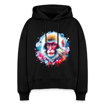 Japanese macaque gift - Stanley/Stella Boxy Women Organic Hoodie Nora - black - Front