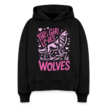 Wolf Saying, Wolves Sayings, Funny Wolf Gift - Stanley/Stella Boxy Women Organic Hoodie Nora - black - Front