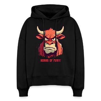 Hörner des Zorns: Bauernhof Bulle Kuh - Stanley/Stella Boxy Frauen Bio Hoodie Nora - Schwarz - Vorne
