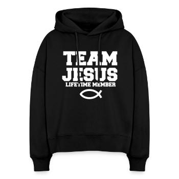 Team Jesus mit Fisch Symbol christliches Geschenk - Stanley/Stella Boxy Frauen Bio Hoodie Nora - Schwarz - Vorne